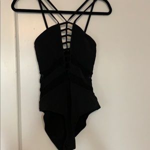 Black Halter One Piece Swimsuit